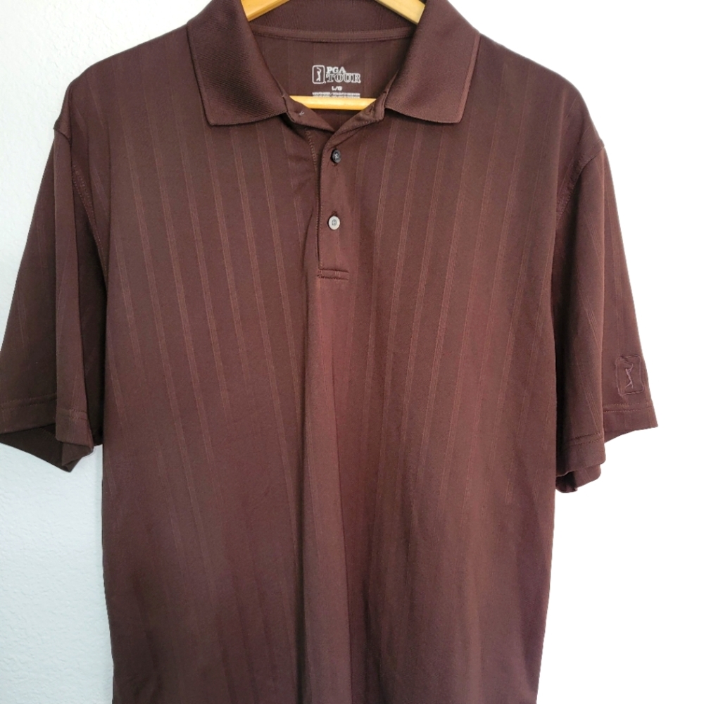 PGA tour golf polo sz L Brown